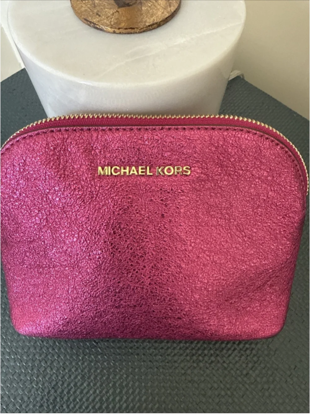 Michael Kors Medium Metallic Leather Cosmetic Pouch